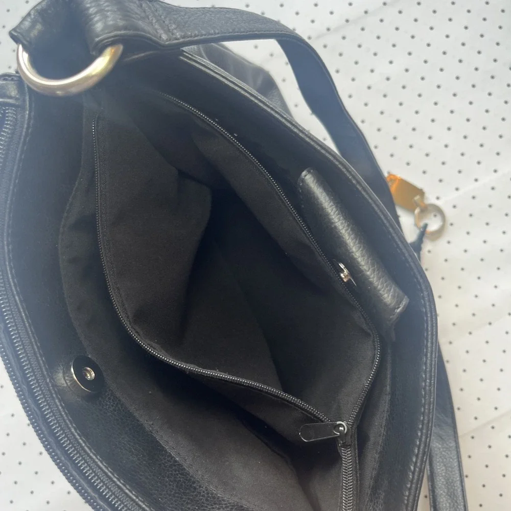 Rolfs Genuine Leather Black Shoulder Bag Purse Cowhide Hobo Organizer Zip Pocket